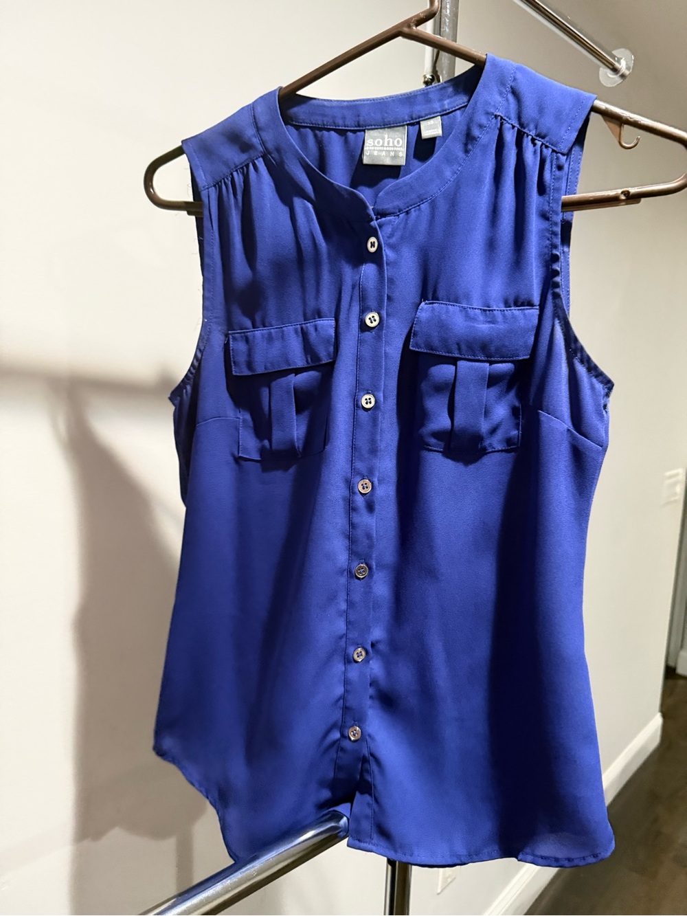 Soho Royal Blue Sleeveless Button-Front Camisole